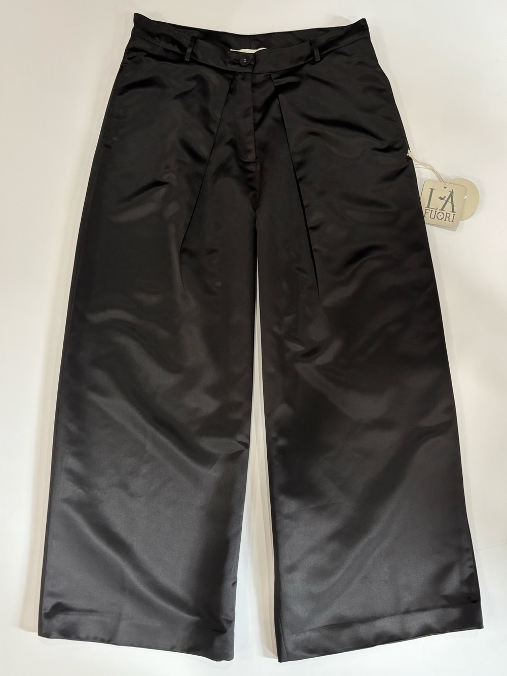 LA FUORI Black Wide-Leg Satin Trousers